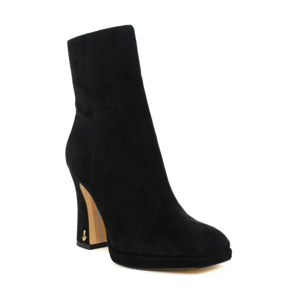 Sam Edelman Jaye Black Suede Heeled Booties - Picture 2 of 4